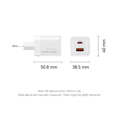 �������� ������� Vention 1xUSB-C PD70W + 1xUSB QC3.0 22.5W GaN transparent gray (FCGH0-EU) - �������� 12