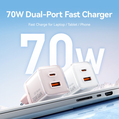 �������� ������� Vention 1xUSB-C PD70W + 1xUSB QC3.0 22.5W GaN transparent gray (FCGH0-EU) - �������� 2