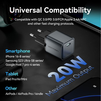 �������� ������� Vention USB-C PD20W GaN gray (FEVH0-EU) - �������� 10