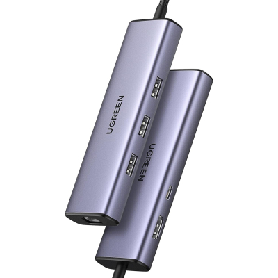 ������������ Ugreen USB-C 6-in-1 3xUSB 3.0 + HDMI 4K@30Hz + RJ45 1000Mbps + PD silver (15598) - �������� 2
