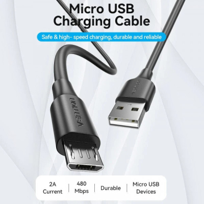 ���� ������ USB 2.0 AM to Micro 5P 2.0m black Vention (CTIBH) - �������� 5