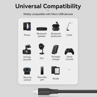 ���� ������ USB 2.0 AM to Micro 5P 2.0m black Vention (CTIBH) - �������� 6
