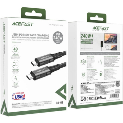 ���� ������ USB-C to USB-C 1.0m USB 4.0 240W audio/video black-grey Acefast (6974316282631) - �������� 3