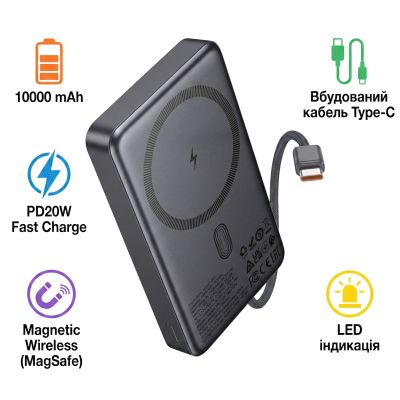 ������� ������������� HOCO 10000 mAh Origen Dual PD/20W Magnetic with cable Type-C Metal Gray (Q44 / 714983) - �������� 2