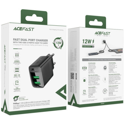 �������� ������� Acefast 2xUSB 12W A86 black (6974316283270) - �������� 6