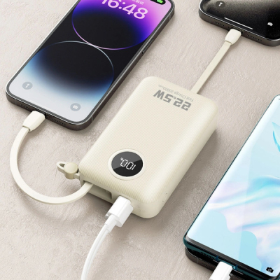 ������� ������������� Dudao 20000mAh K14+ 22.5W, PD, QC, USB-A, USB-C(In/Out), with built-in USB-C/Lightning cables, White (6977196680023) - �������� 6