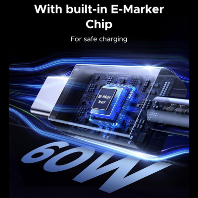 ���� ������ USB-C to USB-C 1.0m PD60W 3A braided L524 gray Ugreen (55765) - �������� 2