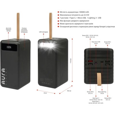 ������� ������������ AURA NRG-P100 100000mAh 22.5W Black (PBANRG-P100B) - �������� 2