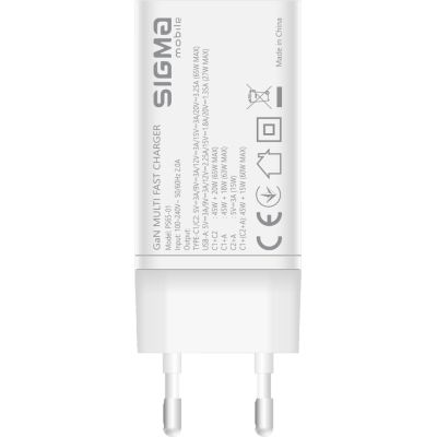 �������� ������� Sigma 2xUSB-C PD65W + 1xUSB QC3.0 GaN X-power PS65-01 white (4827798637715) - �������� 3