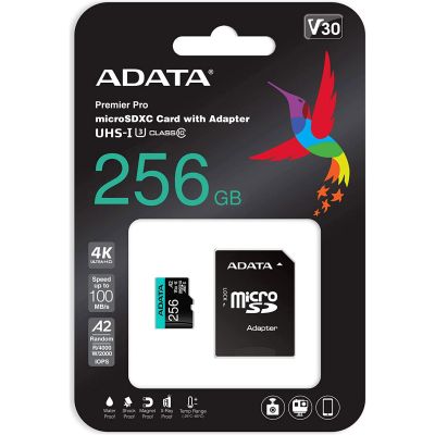 ����� ���'�� ����� ���'�� microSDXC, 256Gb, ADATA Premier Pro, Class10 UHS-I U3 V30 A2, SD �������, �� 100/85 ��/� (AUSDX256GUI3V30SA2-RA1) - �������� 4