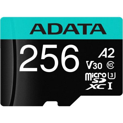 ����� ���'�� ����� ���'�� microSDXC, 256Gb, ADATA Premier Pro, Class10 UHS-I U3 V30 A2, SD �������, �� 100/85 ��/� (AUSDX256GUI3V30SA2-RA1) - �������� 1