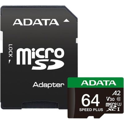 ����� ���'�� ����� ���'�� ADATA 64GB microSD class 10 UHS-I U3 V30 A2 Speed Plus (UD64GUI3V30A2SP-RA1) - �������� 1