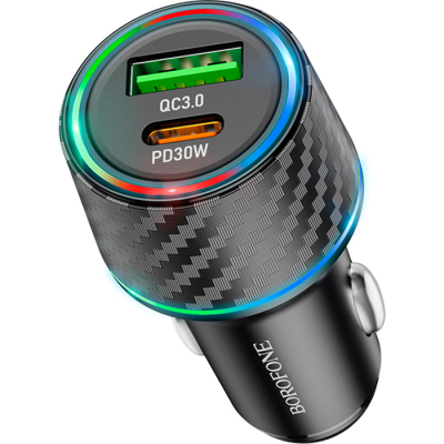 �������� ���������� BOROFONE 1xUSB-C PD30W + 1xUSB QC3.0 48W car adapter black (6941991101175) - �������� 1
