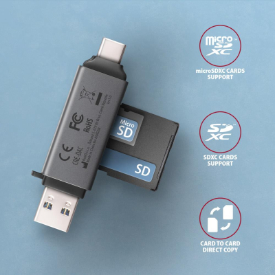 �������� �������� ����-���� AXAGON USB-C + USB-A to SD/microSD 5Gbps gray (CRE-DAC) - �������� 4