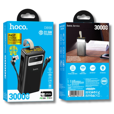 ������� ������������ HOCO 30000mAh Plentiful 22.5W, built-in cables, LED, Black (DB58 / 715030) - �������� 6