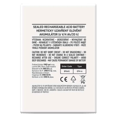 ������� ��� ��� ������� � ��� EMOS B9641 AGM 6V 4Ah fast 4,7mm (B9641) - �������� 6