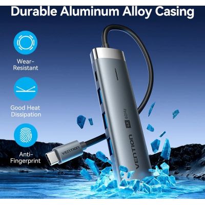 ������������ Vention USB-C 5-in-1 3xUSB 3.0 + HDMI 4K60Hz + USB-C PD100W gray (TGMHB) - �������� 8