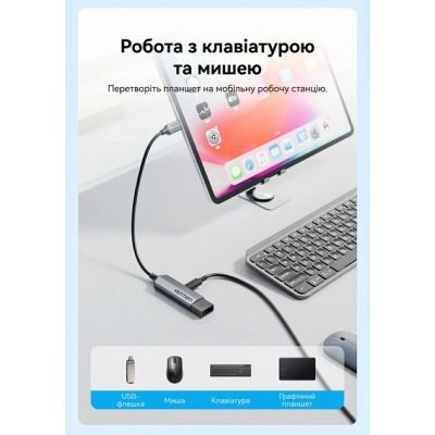 ������������ Vention USB-C M to USB 3.2 AF + USB-C F PD 100W 10Gbps 0,15m gray (CCAHB) - �������� 6
