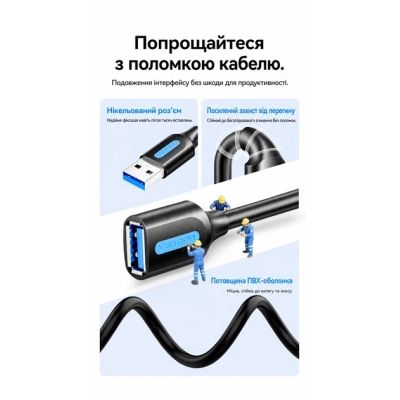 ���� ������ USB 3.2 AM/AF 1.0m 10Gbps PVC black Vention (CBOBF) - �������� 7