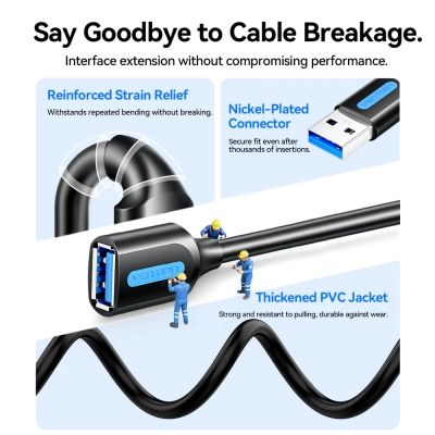 ���� ������ USB 3.2 AM/AF 2.0m 10Gbps PVC black Vention (CBOBH) - �������� 8
