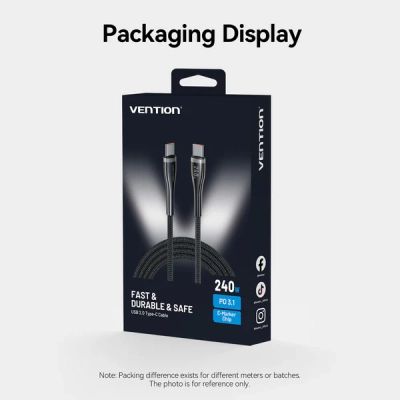 ���� ������ USB-C to USB-C 1.2m 5A nylon braided black Vention (CTYBAV) - �������� 3