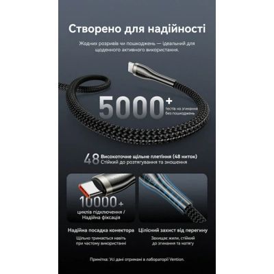 ���� ������ USB-C to USB-C 2.0m 5A nylon braided black Vention (CTYBH) - �������� 8