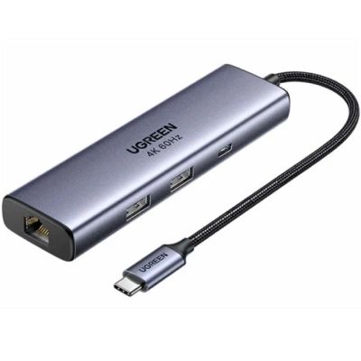 ������������ Ugreen USB-C 6-in-1 2xUSB-A + 1xUSB-C PD100W + DisplayPort 4K60Hz + 1xRJ45 1000Mbps black (75643) - �������� 1