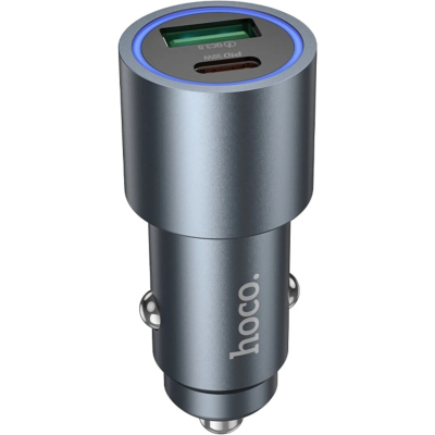 �������� ������� HOCO 1xUSB-C PD30W + 1xUSB QC3.0 48W car adapter Z60 gray (6942007642095) - �������� 1