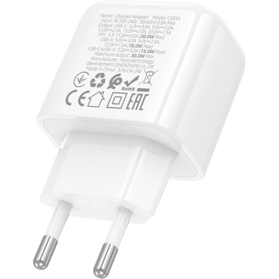 �������� ������� HOCO CS55A 1xUSB-C PD30W + 1xUSB QC3.0 white (6942007631549) - �������� 6