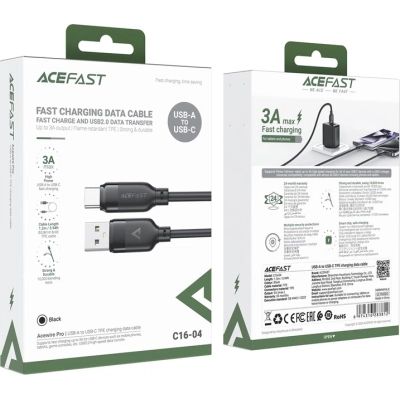 ���� ������ USB 2.0 AM to USB-C 1.2m 3A TPE black Acefast (6974316283812) - �������� 5