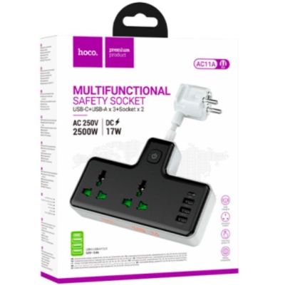 ������� ������ ������� HOCO AC11A, 2 ���, 3 USB, USB-C, 17W, 1,5� Black (AC11AB) - �������� 4