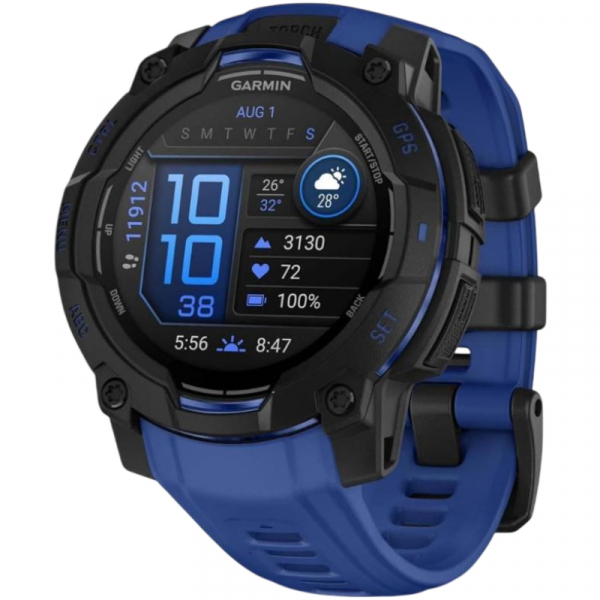 �����-�������� Garmin Instinct 3 45mm AMOLED Black with Bolt Blue/Black Silicone Band (010-02936-03) - �������� 1