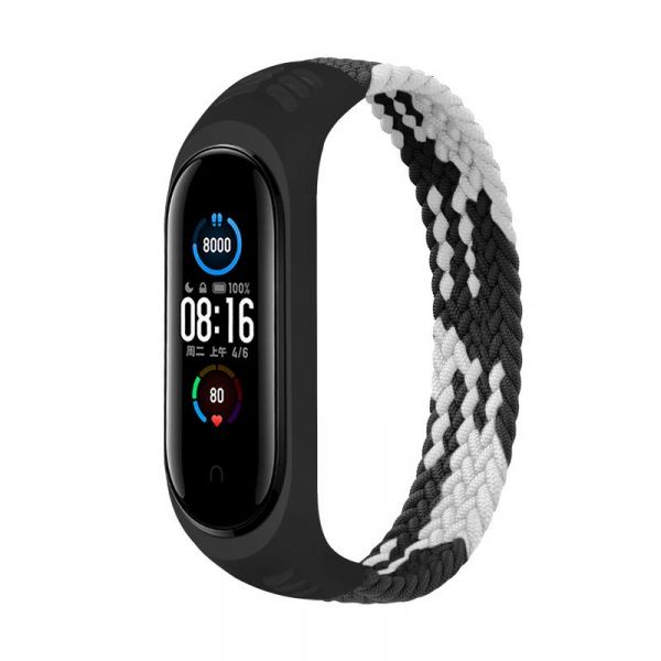 ������� BeCover Elastic Nylon Style ��� Xiaomi Mi Smart Band 5/Mi Smart Band 6 Size M Black/White (706147) - �������� 1