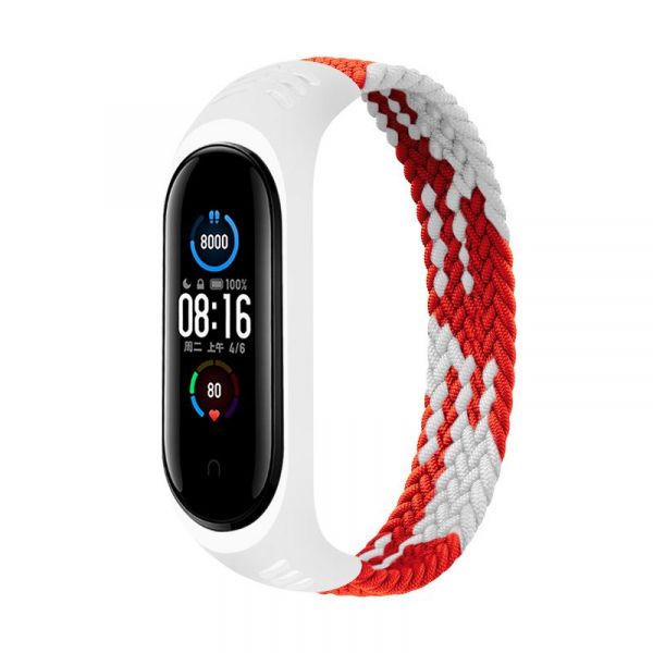 ������� BeCover Elastic Nylon Style ��� Xiaomi Mi Smart Band 5/Mi Smart Band 6 Size M Red/White (706148) - �������� 1