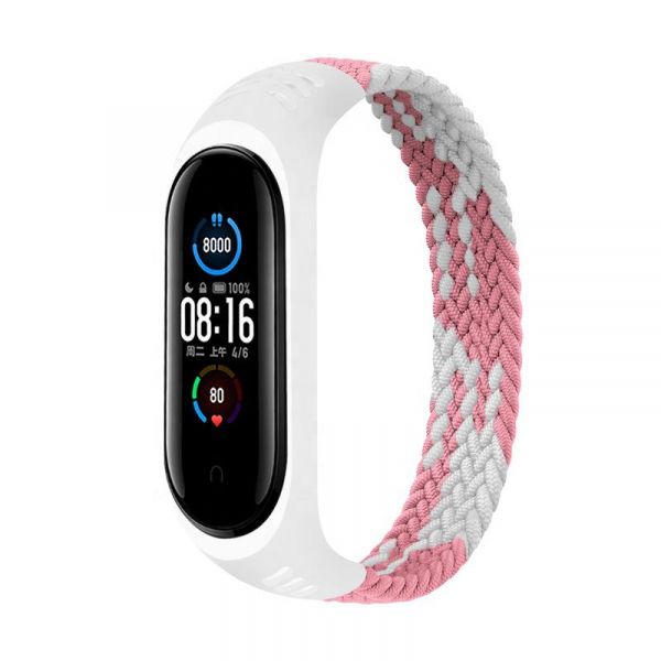 ������� BeCover Elastic Nylon Style ��� Xiaomi Mi Smart Band 5/Mi Smart Band 6 Size S Pink/White (706142) - �������� 1