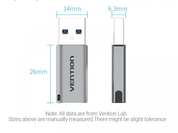  Vention USB 3.0 AM - USB Type-C AF Gray (CDPH0) -  3