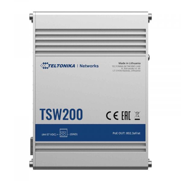  Teltonika TSW200 (TSW200000010) (industrial, unmanaged, 8xGE PoE+, 2xSFP, IP30, ALU Case,  2 pin industrial DC, max PoE 240W) -  2