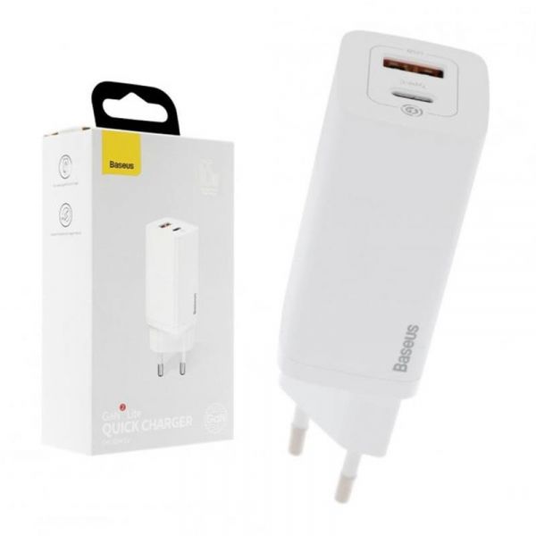 �������� ������� USB 220� Baseus CCGAN2L-B02, GaN Lite Quick Charger C+U 65W EU White - �������� 1