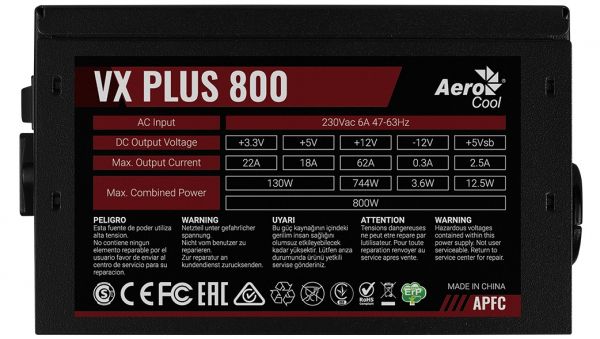   AeroCool VX Plus 800 (ACPN-VS80AEY.11) 800W -  5
