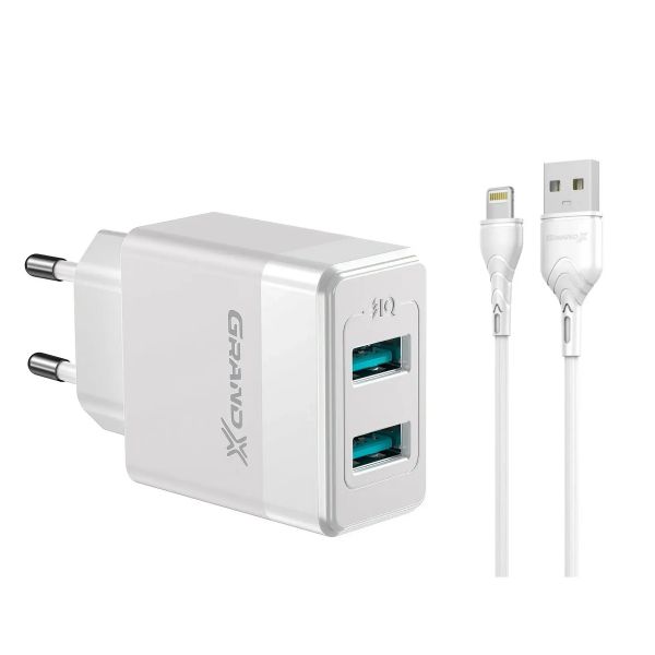 ������� �������� ���������� Grand-X (2xUSB 2.4�) White (CH-50WL) + cable USB-Lightning - �������� 1