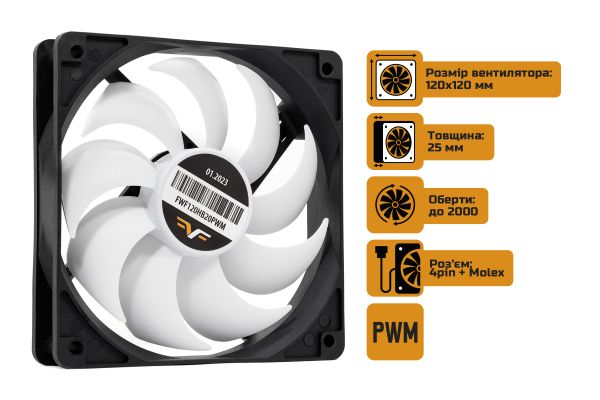 ���������� Frime (FWF120HB20PWM) 120x120x25��, PWM Black/White - �������� 2