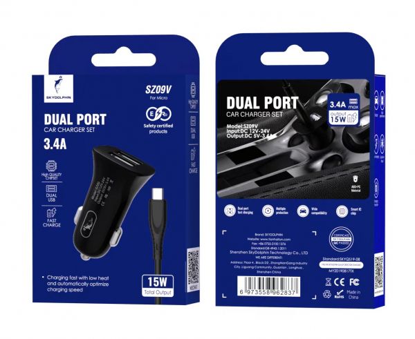    SkyDolphin SZ09V (2USB, 3.4A) Black (SDAZP-000111) +  microUSB -  2