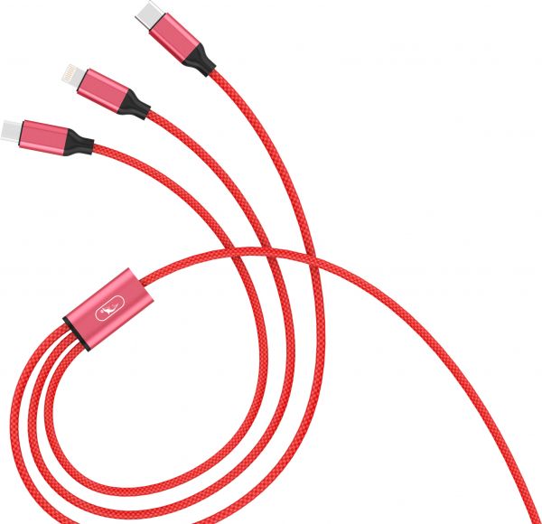  SkyDolphin S63E 3in1 USB - Lightning/Type-C/MicroUSB 1.2, Red (USB-000624) -  1
