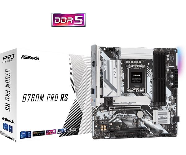 ����������� ����� LGA1700, ASRock B760M Pro RS, B760, 4xDDR5, Int.Video(CPU), 4xSATA3, 3xM.2, 1xPCI-E 5.0 x16, 1xPCI-E 3.0 x16, 1xM.2 (Key E), ALC897, RTL8125BG, 7xUSB3.2/6xUSB2.0, HDMI/DP, CrossFire, MicroATX - �������� 1