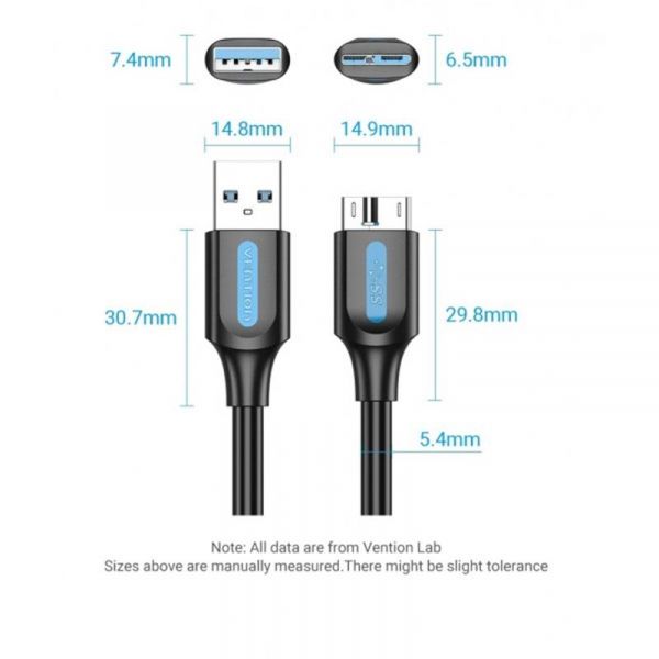 ������ Vention USB-MicroUSB-B PVC Round nickel-plated, 0.5m Black (COPBD) - �������� 2