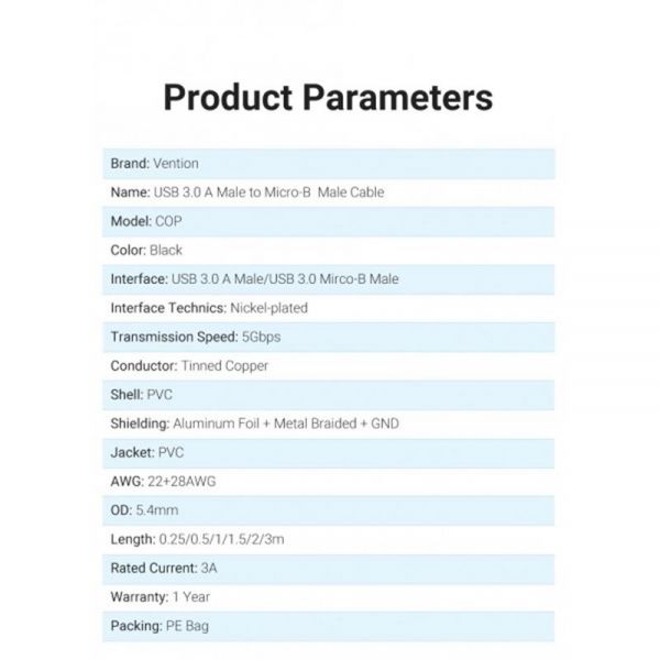 ������ Vention USB-MicroUSB-B PVC Round nickel-plated, 0.5m Black (COPBD) - �������� 3