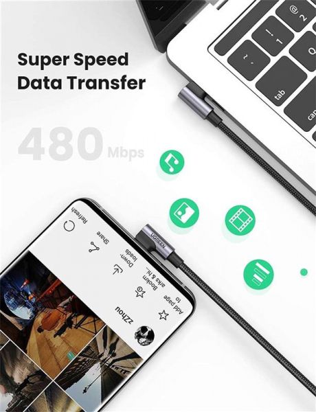 ���� ������ USB 2.0Type-C to Type-C 2.0m 5A 100W US335 90-degree Space Gray Ugreen (70698) - �������� 5