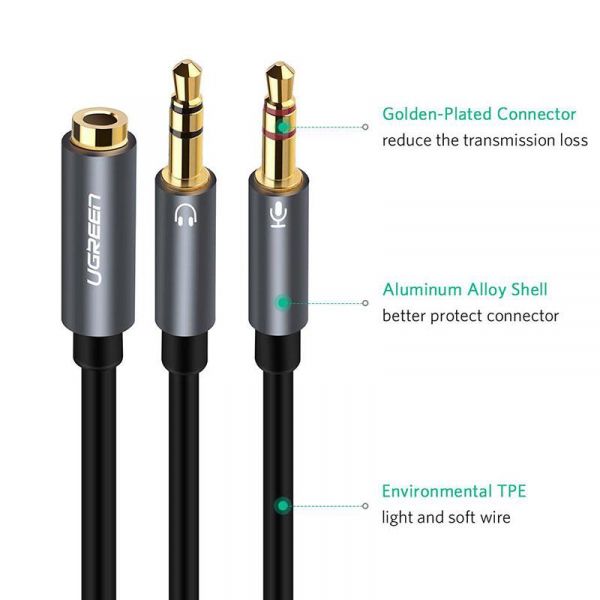 ������ Ugreen AV140 AUX 3.5 �� TRRS  - TRSx2, 0.2 �, Black (20899) - �������� 4