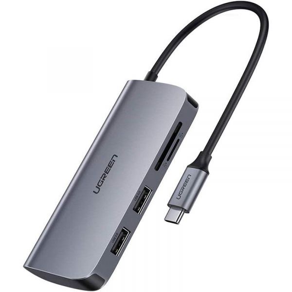  USB Type-C Ugreen CM212 2xUSB 3.0 + HDMI + RJ45 1000M Ethernet + Cardreader, Gray (50852) -  1