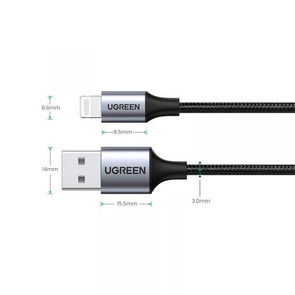  Ugreen US199 USB - Lightning, 2, Black (60158) -  2